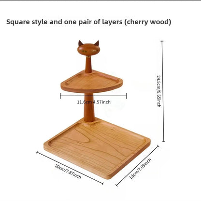 Wooden Cat Design Storage Rack, 1 Count 2-layer Desktop Storage Rack, Multifunctional Storage Organizer for Home Office Kitchen Bathroom, Office Desk Accessories, Table Organizers