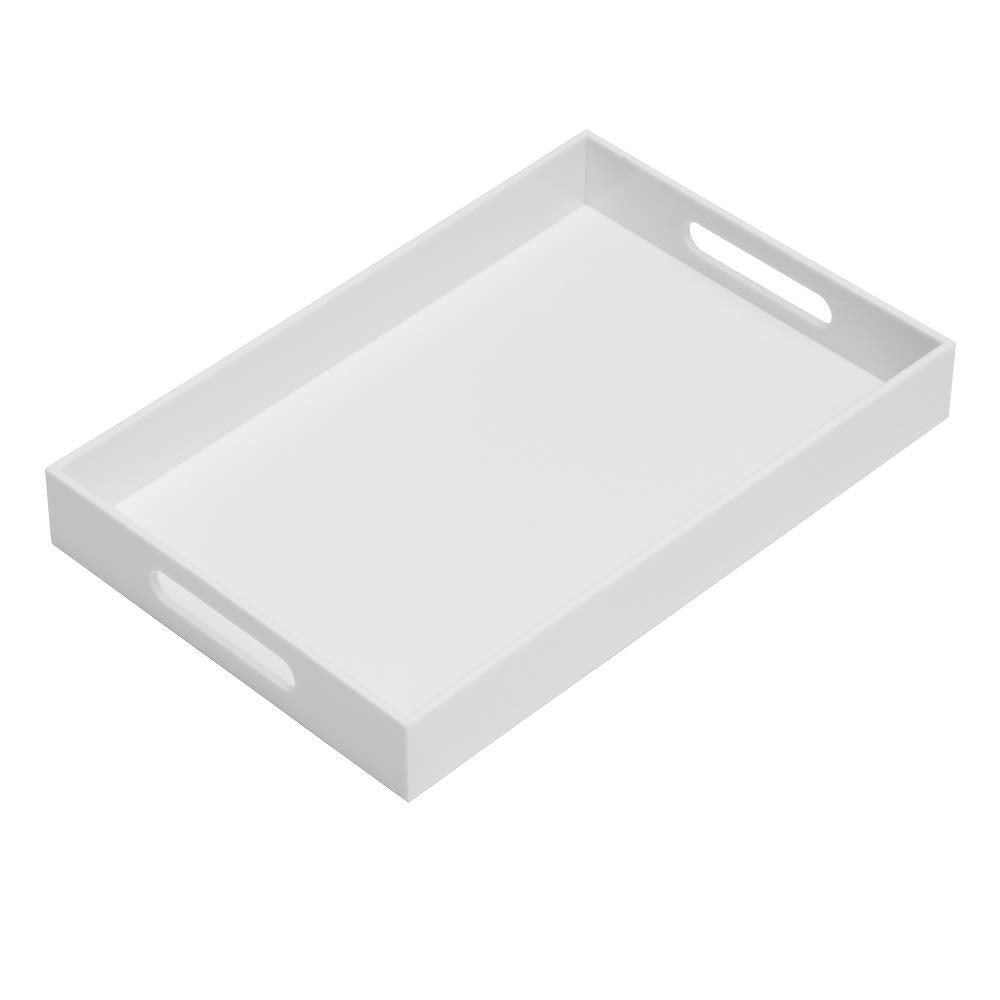 KEVLANG Clear Sturdy Acrylic Tray with Handles-8"x8"x2"H-Countertop Organizer Tray for Kitchen,Bathroom,Office- Storage Box for Cosmetics, Jewelry,Toiletries,Toy,Gadgets