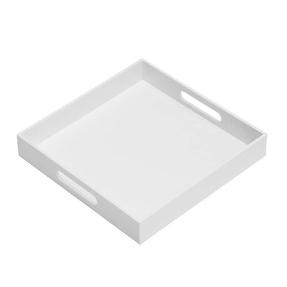 KEVLANG Clear Sturdy Acrylic Tray with Handles-8"x8"x2"H-Countertop Organizer Tray for Kitchen,Bathroom,Office- Storage Box for Cosmetics, Jewelry,Toiletries,Toy,Gadgets