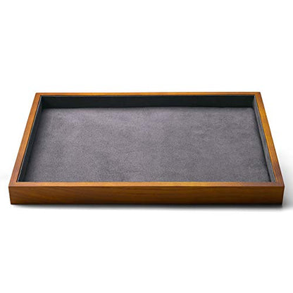 Oirlv Wood Flat Jewelry Tray Stackable Jewelry Drawer Organizer Showcase Jewelry Holder(Grey)