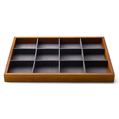 Oirlv Wood Flat Jewelry Tray Stackable Jewelry Drawer Organizer Showcase Jewelry Holder(Grey)
