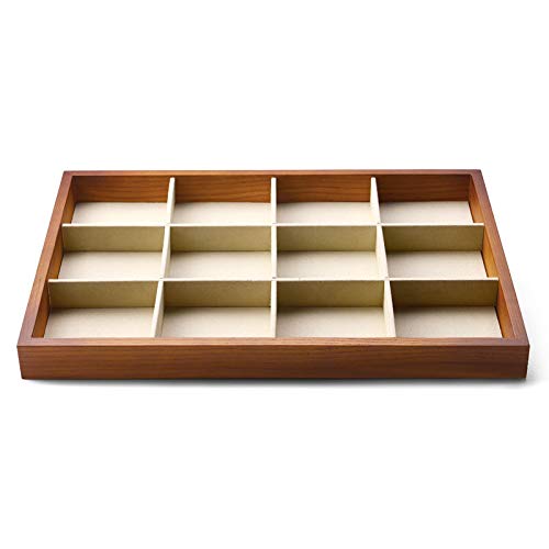 Oirlv Wood Flat Jewelry Tray Stackable Jewelry Drawer Organizer Showcase Jewelry Holder(Grey)