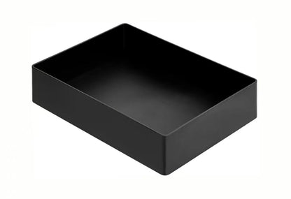 Amazon Basics Rectangular Plastic Desk Organizer with Storage Trays, Accessory Tray for Office Supplies and Pen Holder, 9.4 x 6.7 x 2 inch, Black