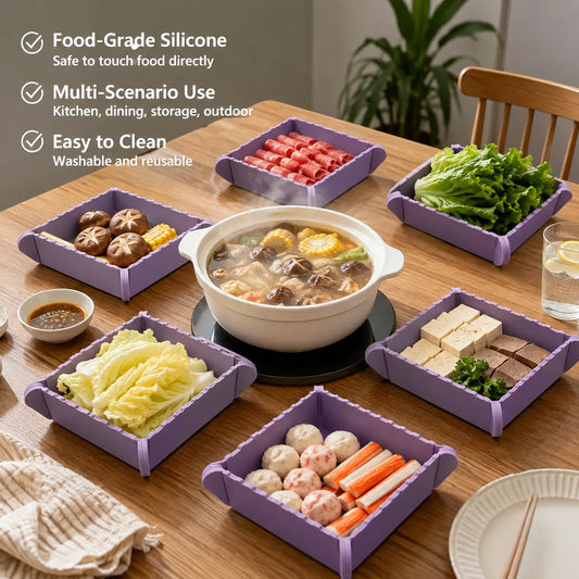 Foldable Silicone Organizer Storage Tray - 1 Count, Magnetic Folding Design, Compact, Easy to Clean, Multi-use for Home Kitchen Organizing, Outdoor Camping