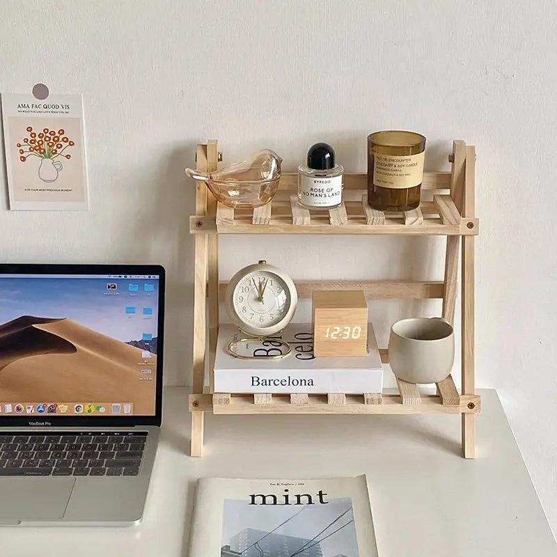 Wooden Desktop Storage Rack, 1 Count Double Layer Desk Organizer, Desk Storage Shelf for Home Office, Summer Home Decor Shelf