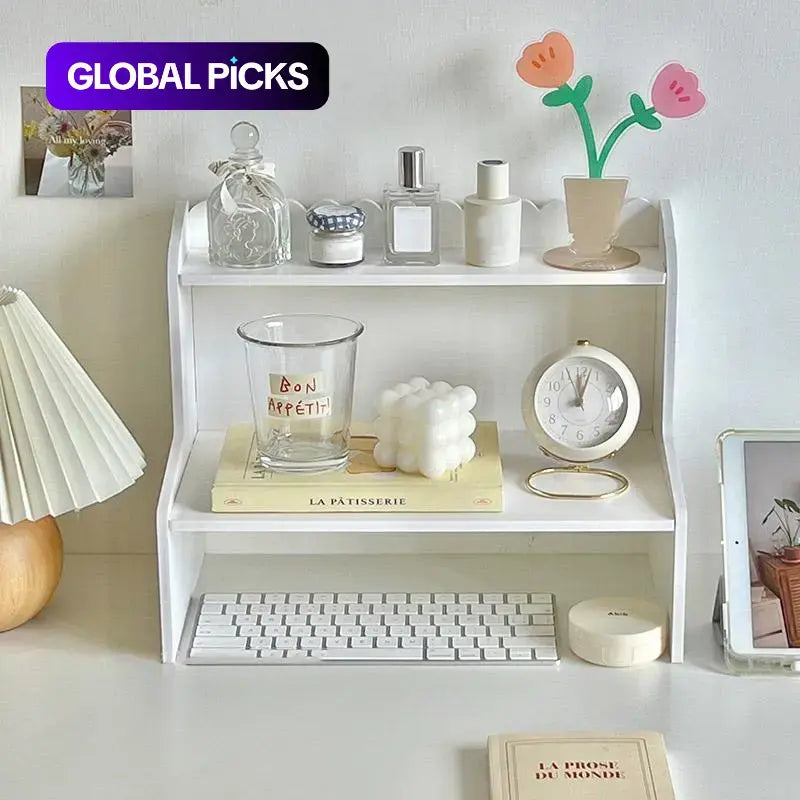 Double-Layer Storage Rack, Desktop Organizer Shelf, Multi-Functional Desk & Makeup Supplies Holder, Multi Purpose Organizers, Desk Accessories for Home and Office Use