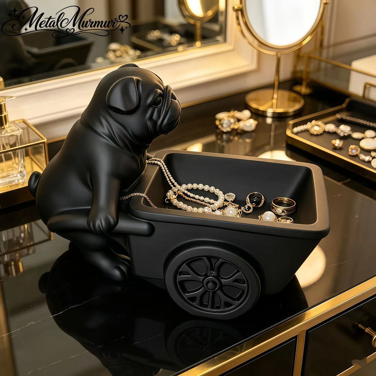 Black Bago cart jewelry storage tray, Nordic light luxury makeup table desktop storage ornament, retro dog-shaped desktop storage box, entrance key storage, bedroom jewelry placement are all suitable