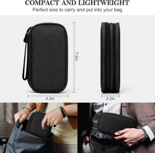 Small Waterproof Electronics Organizer Bag - Compact Cord Stays Untangled Mesh Case for Cables/Chargers, Phones, USBs, Power Banks, Earphones, Mice, Mini Travel Products, Airplane Accessories, Travel Storage Bags