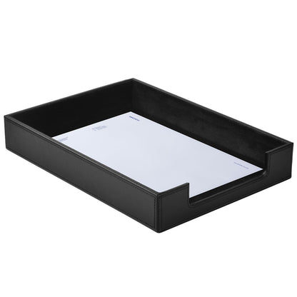 PU Leather Letter Tray - Load Documents Trays Front for Office Desktop Organizer - Desk Magazine, File, A4 Paper Holder - Paper Document File Holder (Black, A4-Tray)