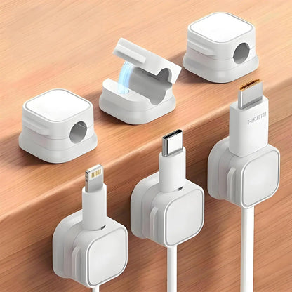 6-Pack Magnetic Cord Holder - Premium Adhesive Desk Organizers, Office Accessories for Desktop Cable Management, Charging and Storage Cable & Wire Holder for Desk, Car