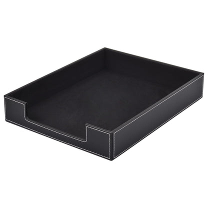 Leather Letter Tray, Office Supplies Desk Organizer for Mail Paper Files Magazines Jewelry Cosmetics,Luxury Letter Holder&Multipurpos Stackable Office Desktop Storage Box ,Black