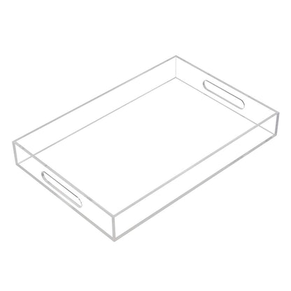 KEVLANG Clear Sturdy Acrylic Tray with Handles-8"x8"x2"H-Countertop Organizer Tray for Kitchen,Bathroom,Office- Storage Box for Cosmetics, Jewelry,Toiletries,Toy,Gadgets