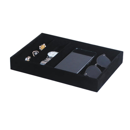 Bedside Organizer Tray, Desktop Storage Tray for Jewelry, Sunglass, Phone, Watch, Perfume,Lipstick, Nightstand Desk-top Catchall, Multi-use Holder for Desk Drawer (Black 3Grid)