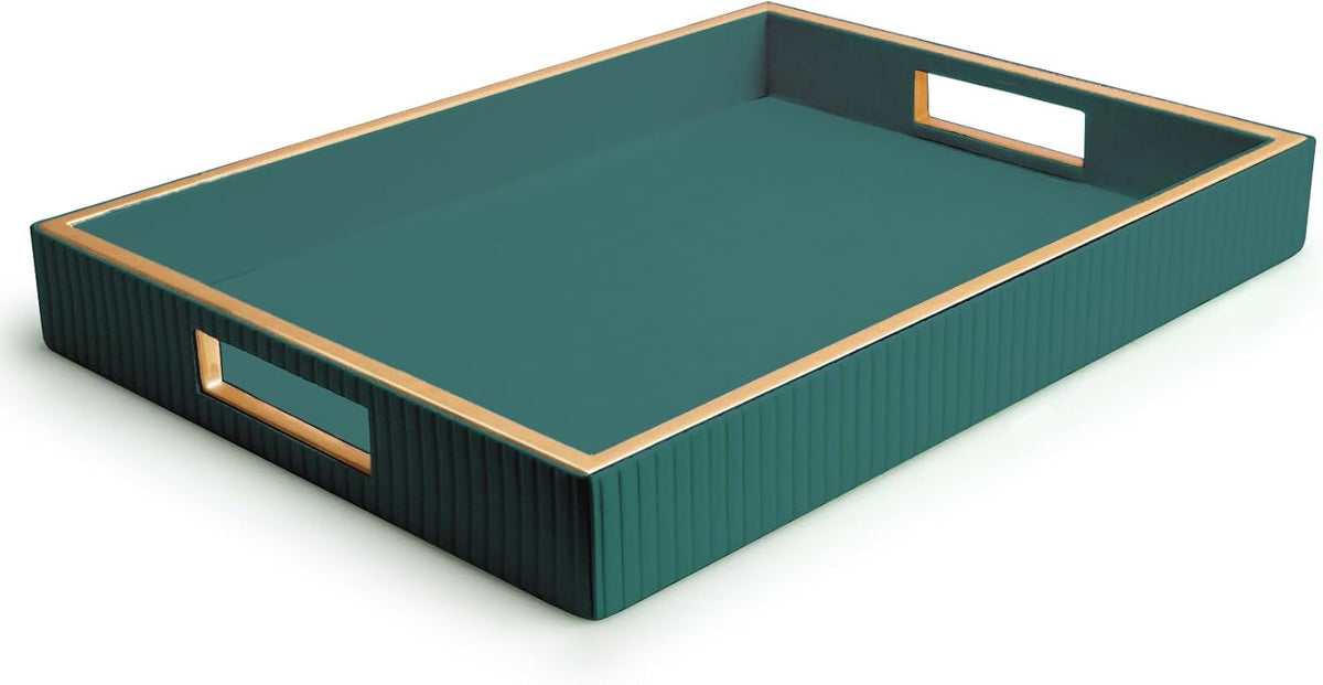 SANZIE Leather Tray Desktop Storage Organizer, Rectangle Valet Tray, Green
