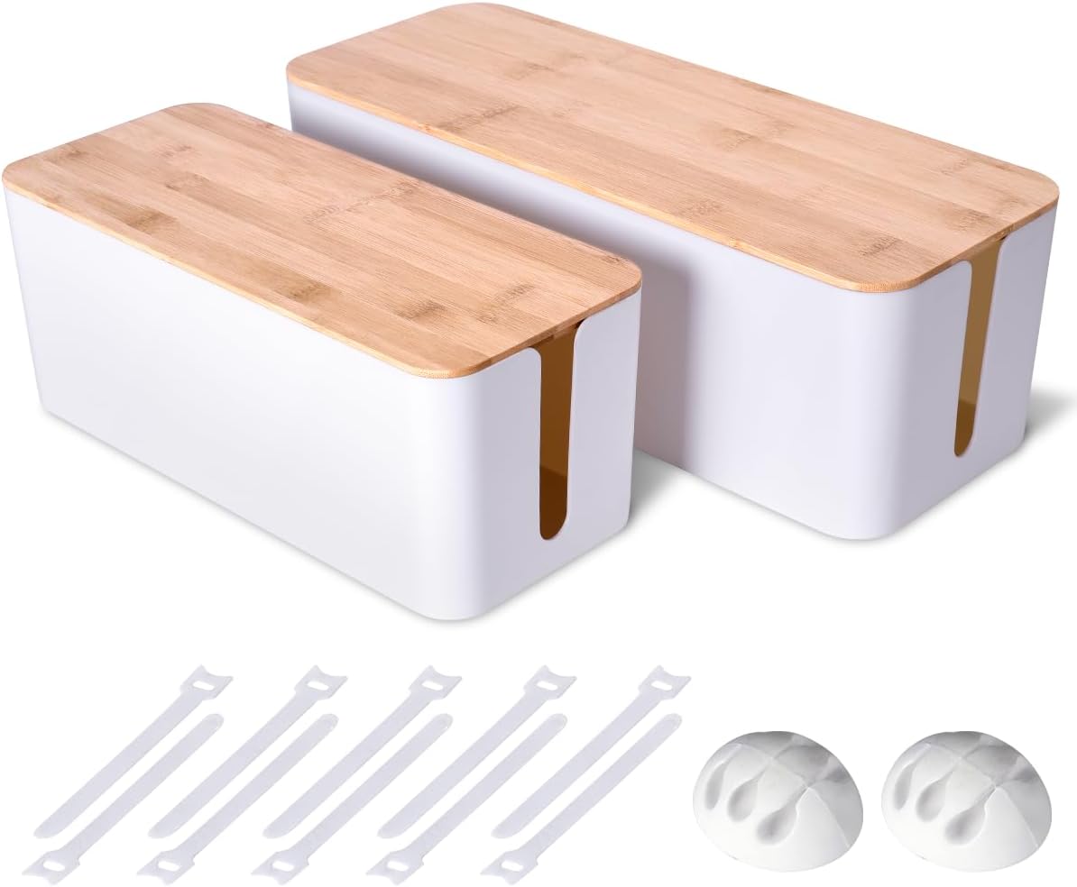 Naeety 2Pack Cable Management Box,Wooden Style Cord Organizer Cord Hide Box