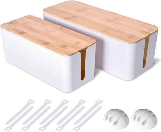 Naeety 2Pack Cable Management Box,Wooden Style Cord Organizer Cord Hide Box