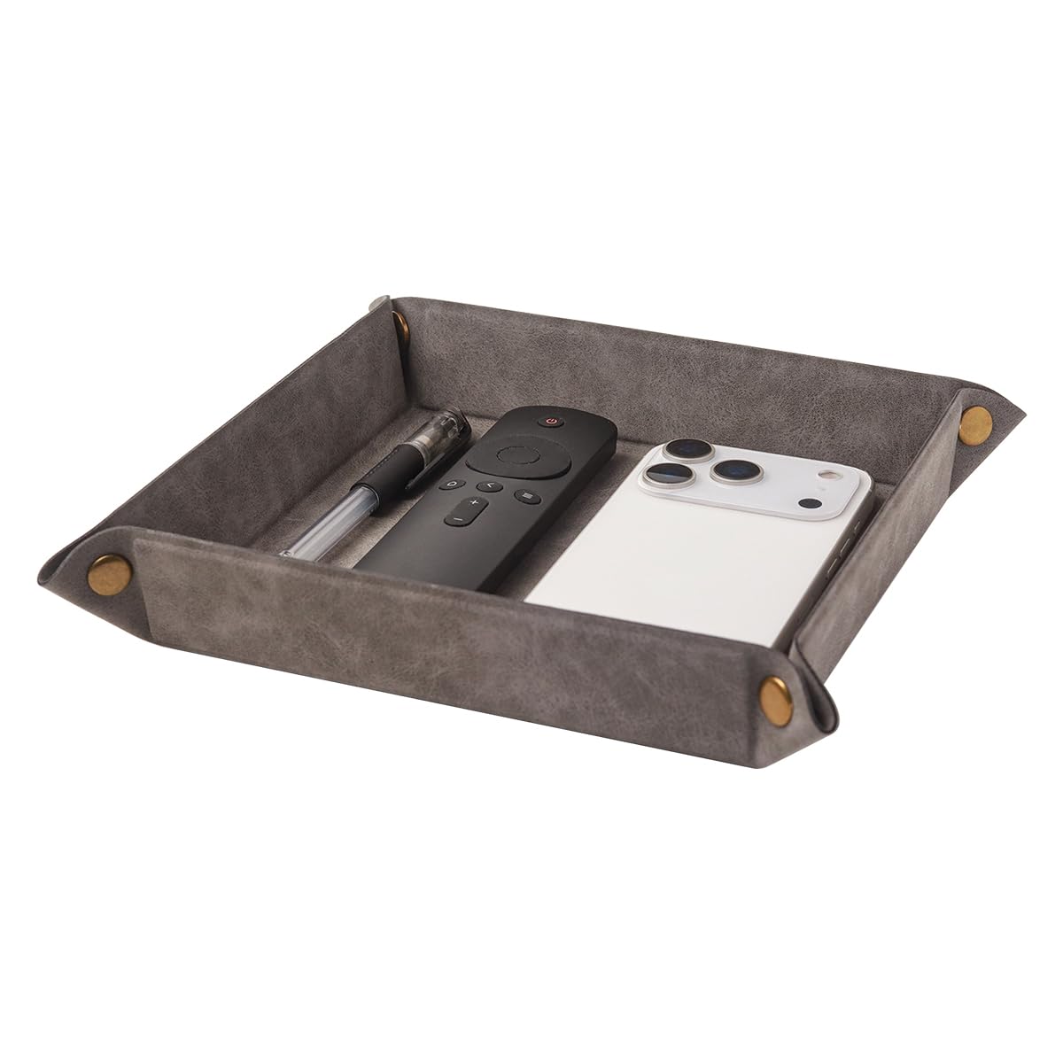 Valet Tray Desktop Storage Organizer – Premium PU Leather Catchall Bedside Vanity Tray Nightstand Caddy Holder for Remote Controller, Keys, Phone, Wallet, Coin, Jewelry,Apricot