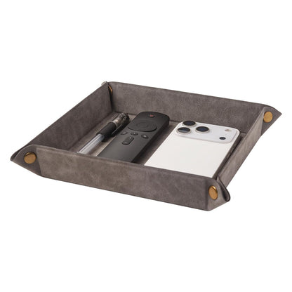 Valet Tray Desktop Storage Organizer – Premium PU Leather Catchall Bedside Vanity Tray Nightstand Caddy Holder for Remote Controller, Keys, Phone, Wallet, Coin, Jewelry,Apricot