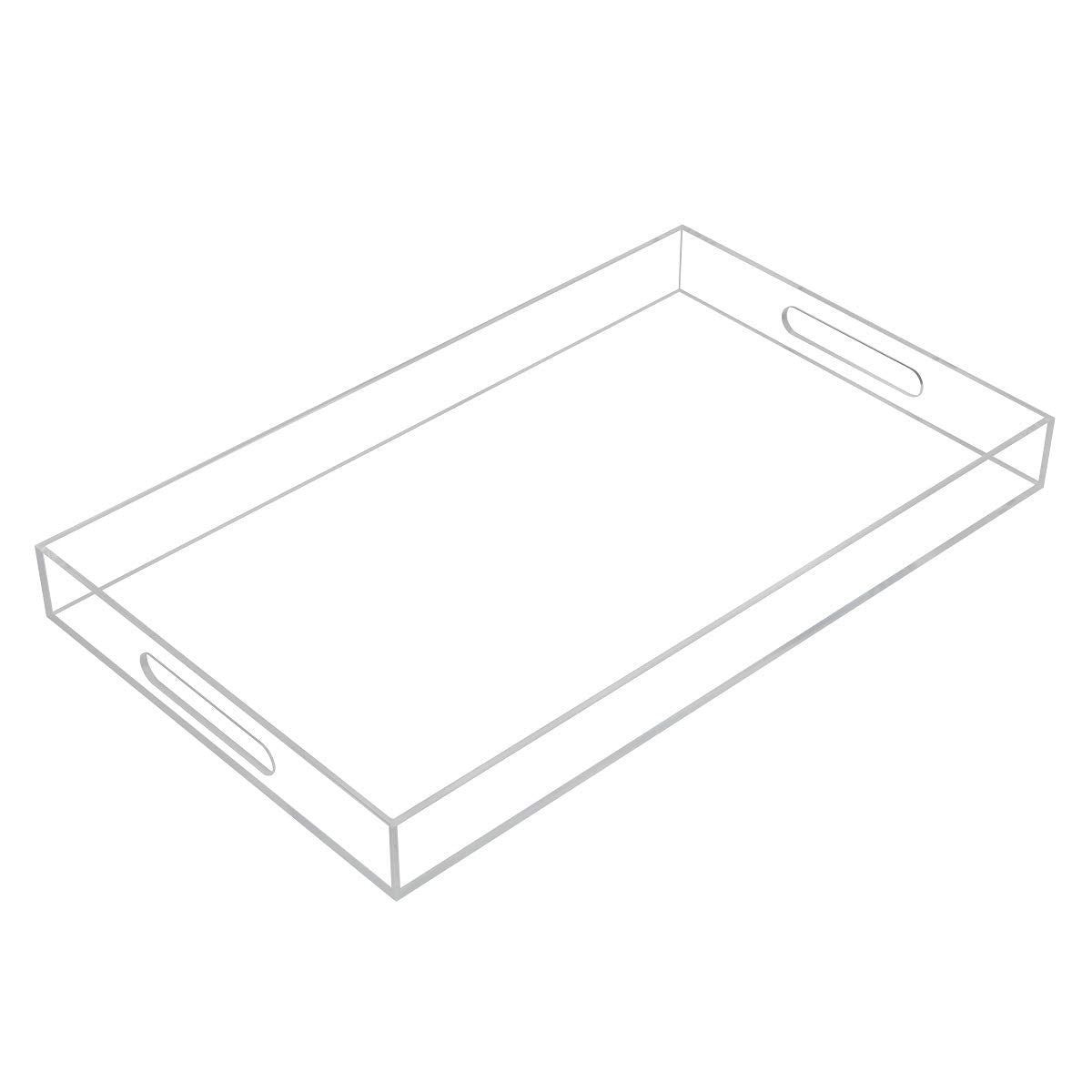 KEVLANG Clear Sturdy Acrylic Tray with Handles-8"x8"x2"H-Countertop Organizer Tray for Kitchen,Bathroom,Office- Storage Box for Cosmetics, Jewelry,Toiletries,Toy,Gadgets