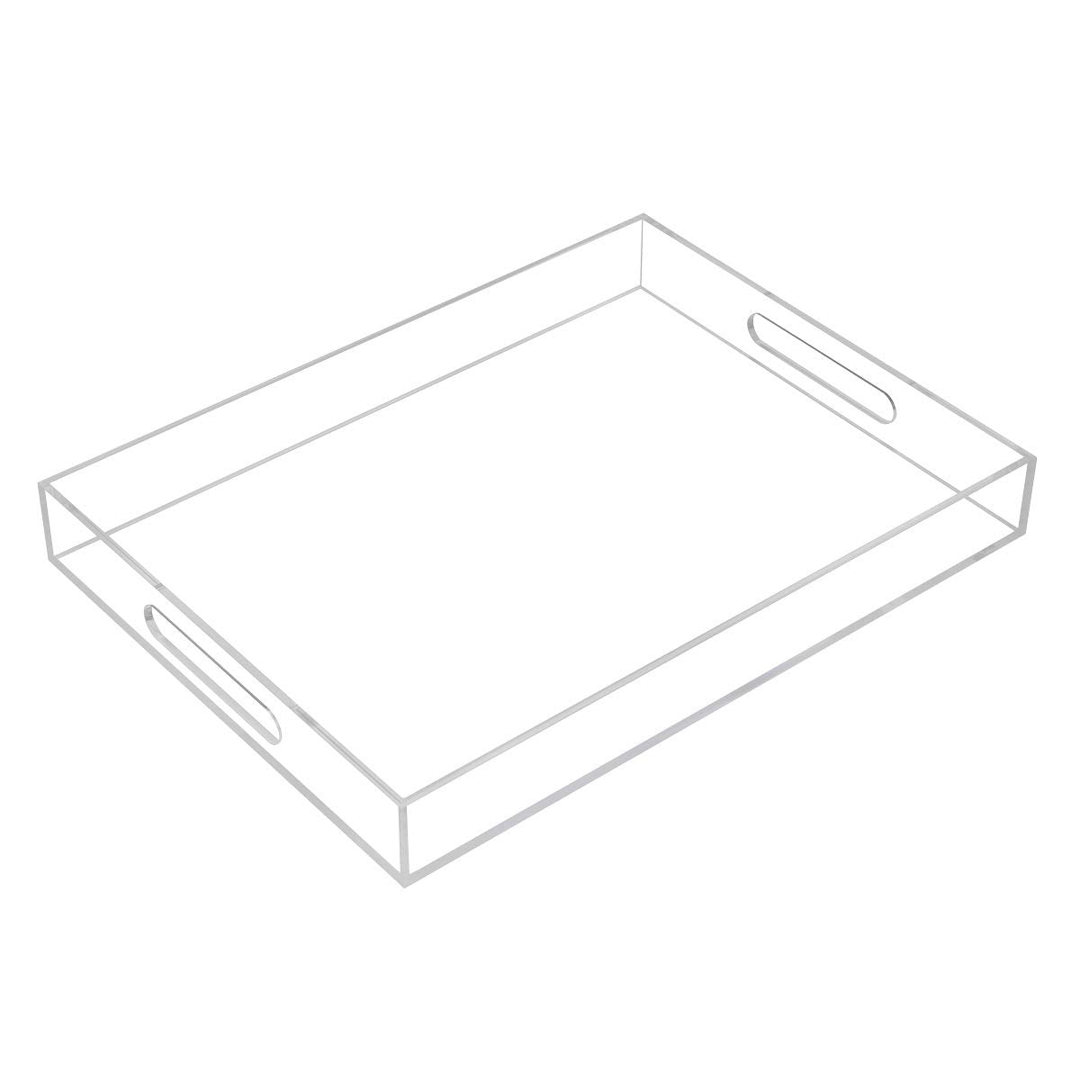 KEVLANG Clear Sturdy Acrylic Tray with Handles-8"x8"x2"H-Countertop Organizer Tray for Kitchen,Bathroom,Office- Storage Box for Cosmetics, Jewelry,Toiletries,Toy,Gadgets