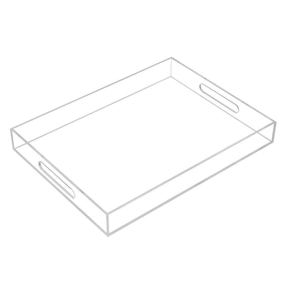 KEVLANG Clear Sturdy Acrylic Tray with Handles-8"x8"x2"H-Countertop Organizer Tray for Kitchen,Bathroom,Office- Storage Box for Cosmetics, Jewelry,Toiletries,Toy,Gadgets