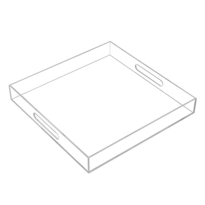 KEVLANG Clear Sturdy Acrylic Tray with Handles-8"x8"x2"H-Countertop Organizer Tray for Kitchen,Bathroom,Office- Storage Box for Cosmetics, Jewelry,Toiletries,Toy,Gadgets