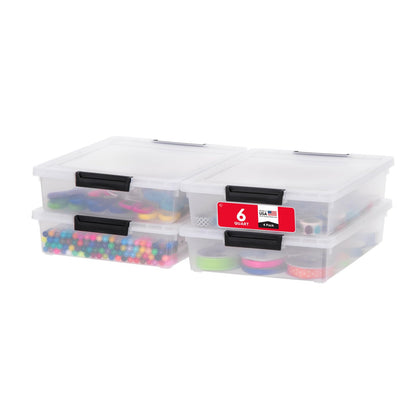 IRIS USA Storage Bins with Lids |Made in USA| 6 Qt - (4-Pack) - Clear