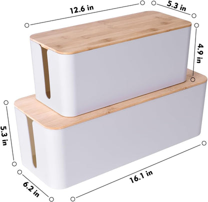 Naeety 2Pack Cable Management Box,Wooden Style Cord Organizer Cord Hide Box