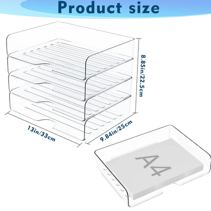 【Back-to-School】4-Pack Space-Saving Acrylic Stackable Desk File Organizer Letter Tray - Paper Organizer Storage for Home Office, Desk Letters, A4 Files, iPads, Books, Notes, Folders