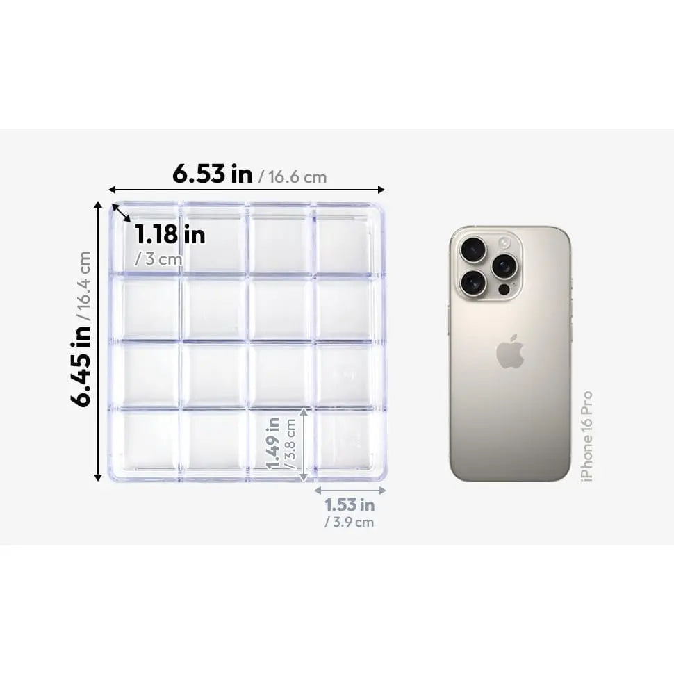 16 Grid  Organizer Tray, Clear Stackable Storage Tray | 16 Compartments, Stackable Design, Clear Plastic,  Storage, Makeup Organizer,  Tray