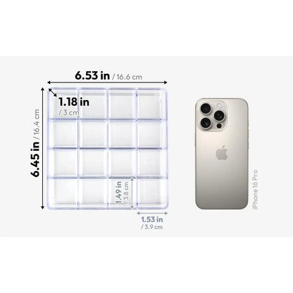 16 Grid  Organizer Tray, Clear Stackable Storage Tray | 16 Compartments, Stackable Design, Clear Plastic,  Storage, Makeup Organizer,  Tray