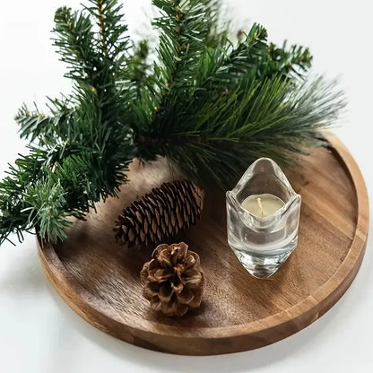 Wooden Storage Tray, 1pc Round Wooden Tray, Multifunctional Desktop Storage Tray, Bathroom Accessories Organizer, Home Organizer for Bathroom, Bedroom, Living Room