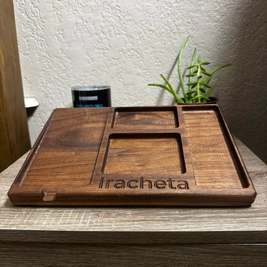 Everyday Tray Plus— Adjustable Handmade Walnut Valet Tray | Personalized Organizer for Desk & Nightstand with Magnetic Feet