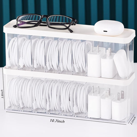 Charger Cable Cord Storage Organizer Box - Easy Storage Without Cable Ties