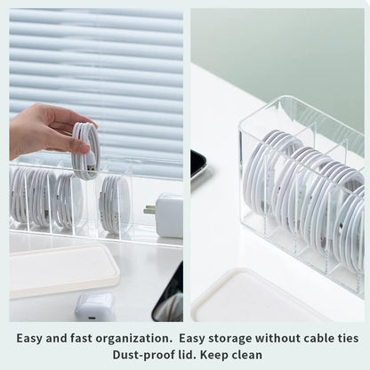 Charger Cable Cord Storage Organizer Box - Easy Storage Without Cable Ties