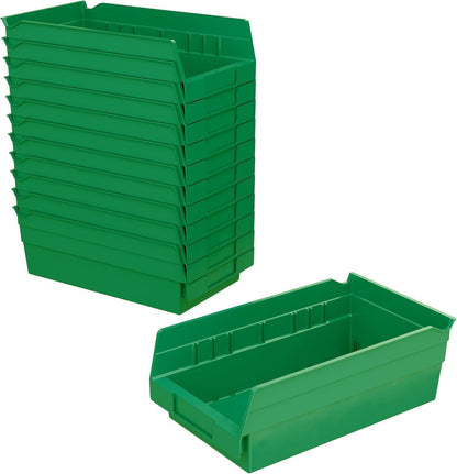 Akro-Mils 30130 Heavy Duty Plastic Shelf Bins, 12"x 6.5"x 4", Red, 12-Pk