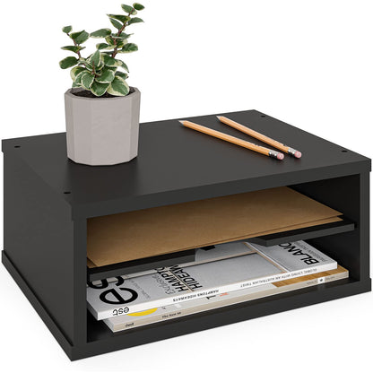 Ballucci File Organizer, 2-Tier Document Paper Sorter, Stackable Wood Desk Organizer Mail Holder, Monitor Stand with Storage Shelves, White