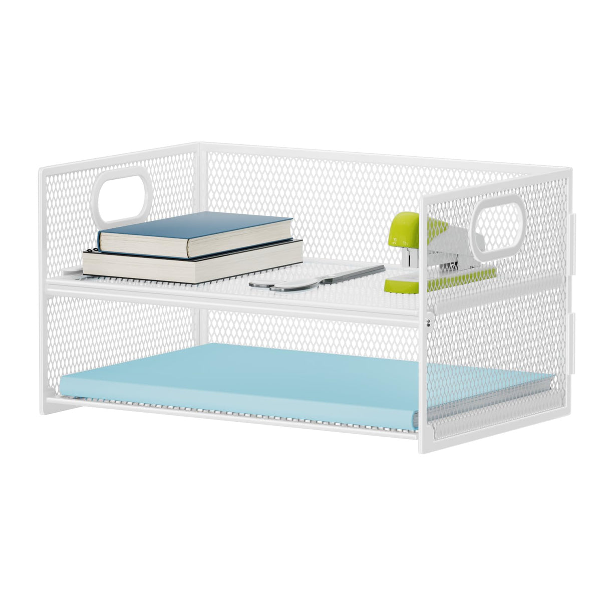 Marbrasse 2 Tier Paper Organizer Letter Tray, Mesh File Organizer with Handle, Paper Sorter Desk Organizer for Home Office Supplies - Black
