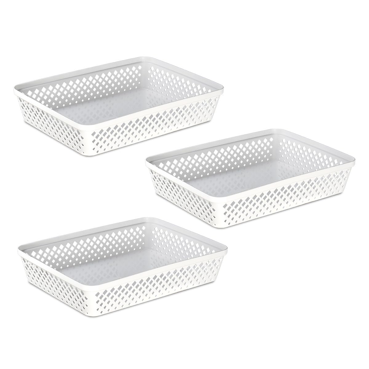 Glad Plastic Storage Basket Set - Multipurpose Drawer Trays, Kitchen Pantry Containers, and Bathroom Bins - 3 Pack Large Organizers, Grey