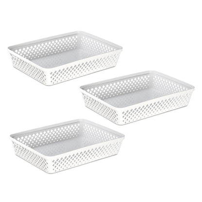 Glad Plastic Storage Basket Set - Multipurpose Drawer Trays, Kitchen Pantry Containers, and Bathroom Bins - 3 Pack Large Organizers, Grey