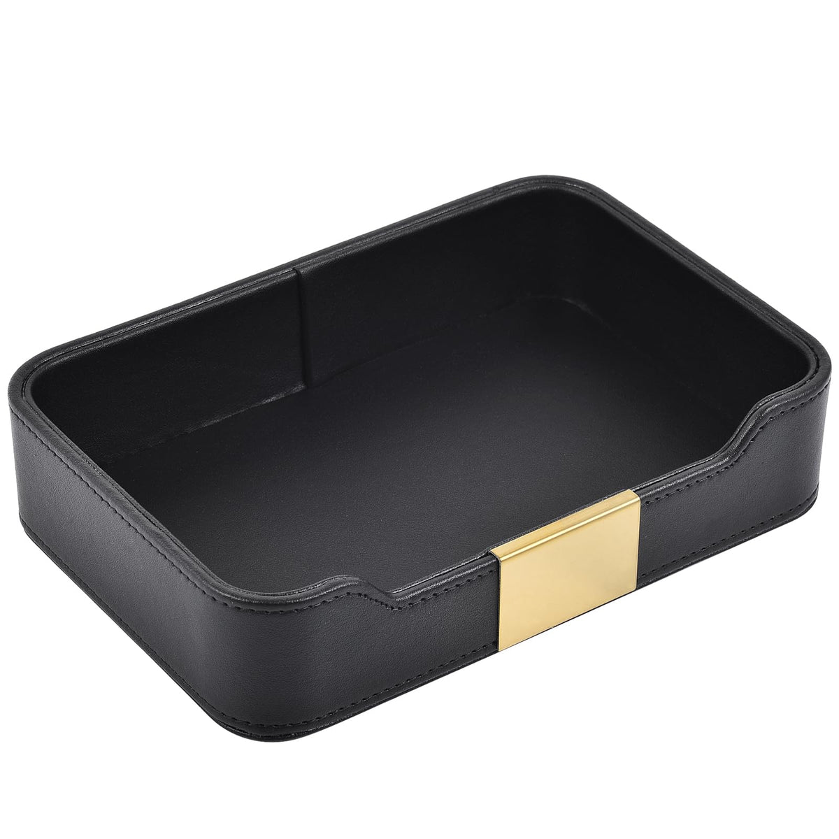 Luxury Leather Valet Tray Desktop Storage Organizer,Bedside Vanity Catchall Tray Nightstand Caddy Holder for Cosmetic,Jewelry,Watch,Keys,Phone,Wallet,Remote Controller,Pen,Black