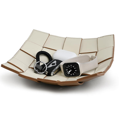 Valet Tray PU Leather Key Holder Bowl for Men Entryway Table Nightstand Desk Tray for Wallet, Keys Men's Gift - Brown & Black, 9.8" L x 9.8" W x 2" H