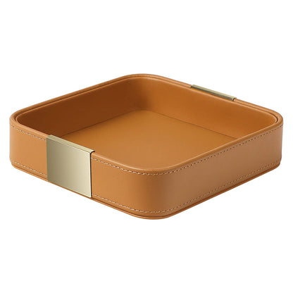 SANZIE Leather Tray Desktop Storage, Trinket Catchall Tray (Black)