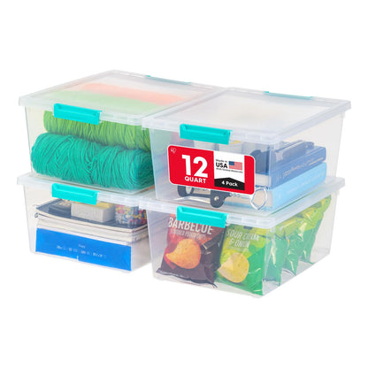 IRIS USA Storage Bins with Lids |Made in USA| 6 Qt - (4-Pack) - Clear