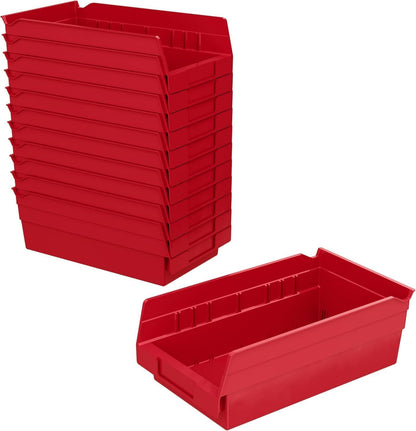 Akro-Mils 30130 Heavy Duty Plastic Shelf Bins, 12"x 6.5"x 4", Red, 12-Pk
