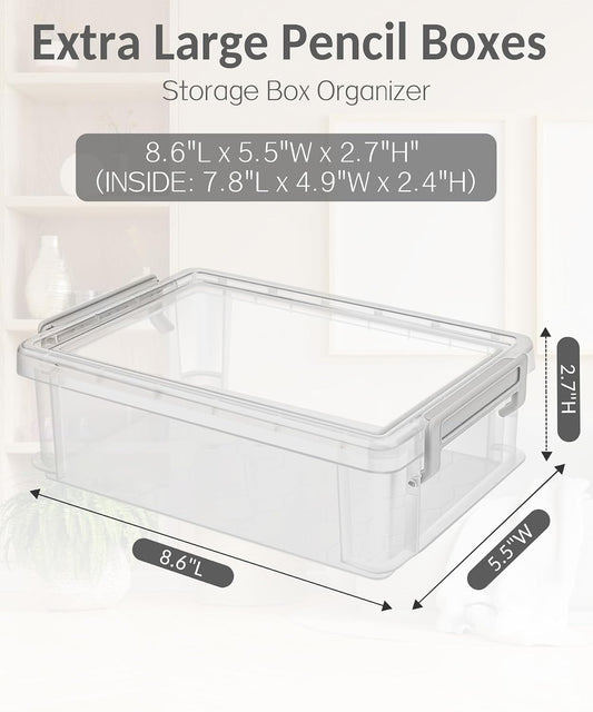 Sooez 6 Pack Extra Large Pencil Box, Plastic Pencil Case Crayon Box