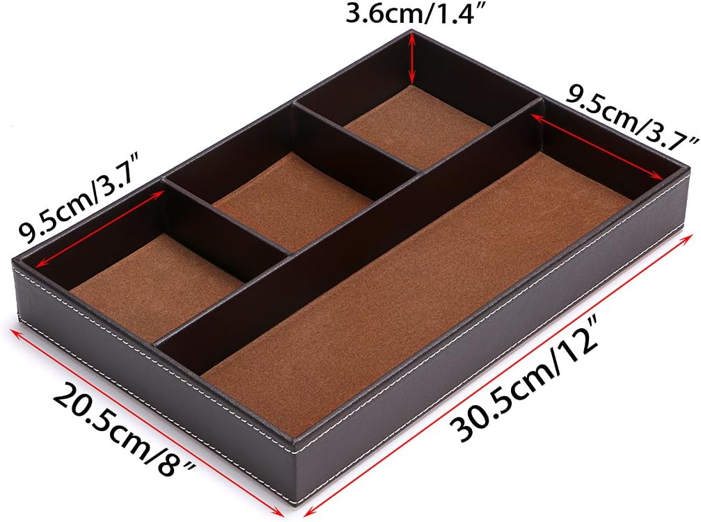 BTSKY 4 slots Desk Drawer Organizer, PU Leather Drawer Storage Organizer Divider for Office Desk Supplies Value Collection and Accessories Multi-Purpose Storage Desktop Organizer Tray(Brown)