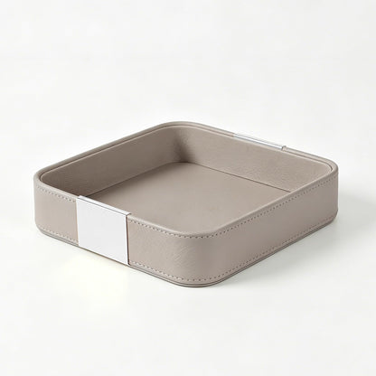 SANZIE Leather Tray Desktop Storage, Trinket Catchall Tray (Black)
