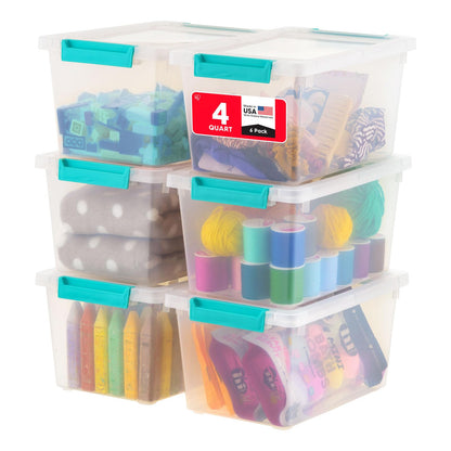 IRIS USA Storage Bins with Lids |Made in USA| 6 Qt - (4-Pack) - Clear