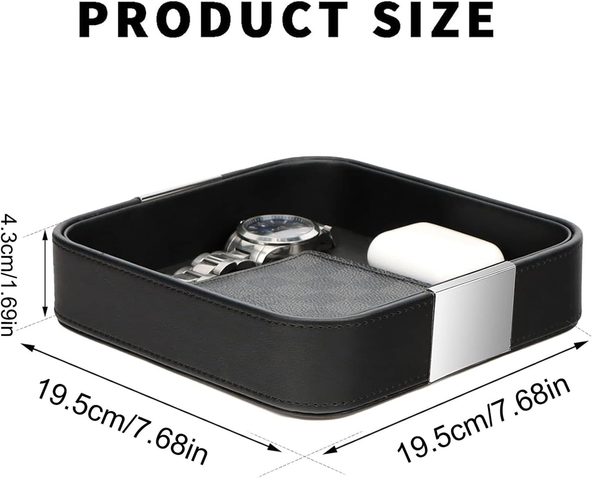 SANZIE Leather Tray Desktop Storage, Trinket Catchall Tray (Black)